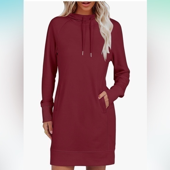 Hoodie dress long sleeves, drawstring, pockets sweatshirt dress - Picture 1 of 11